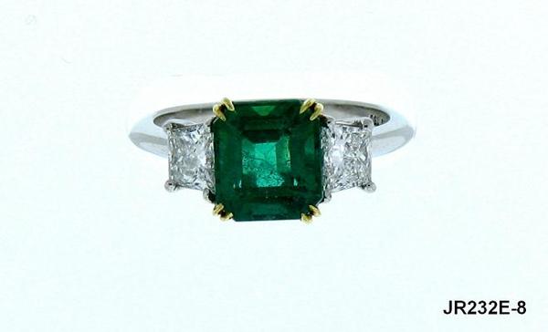 View PT/18K Emerald Cut Emerald/Trapezoid Diamond