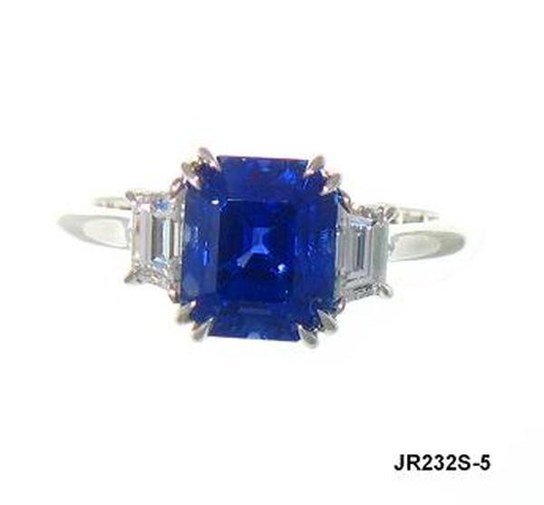 View PT Emerald Cut Blue Sapphire/Trapezoid Diamond