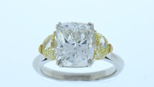 View PT/18K Cushion Diamond/Yellow Half Moon Diamond