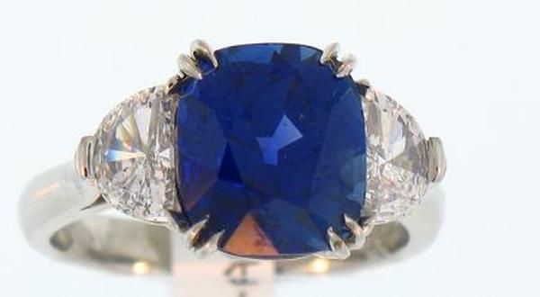 View PT Cushion Blue Sapphire/Half Moon Diamond