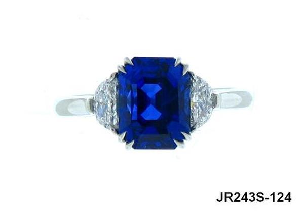 View PT Emerald Cut Blue Sapphire/Half Moon Diamond