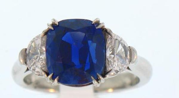 View PT Cushion Blue Sapphire/Half Moon Diamond