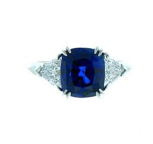 View PT Cushion Blue Sapphire/Trilliant Diamond