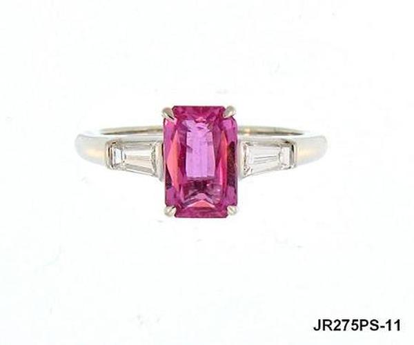 View PT Emerald-cut Pink Sapphire/Taper Baguette Diamond