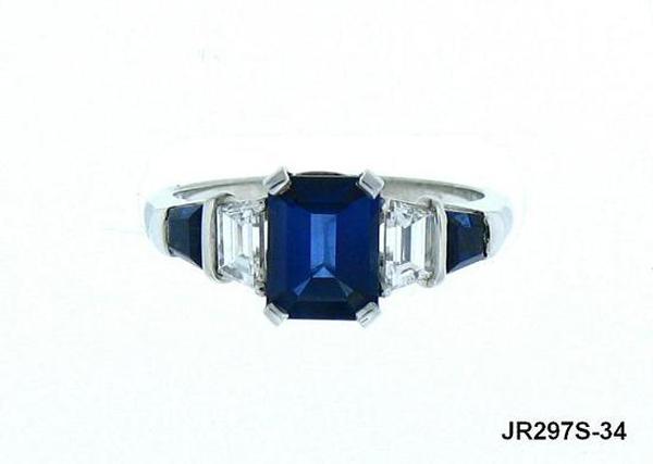 View PT Emerald-cut Blue Sapphire/Trapezoid Diamond