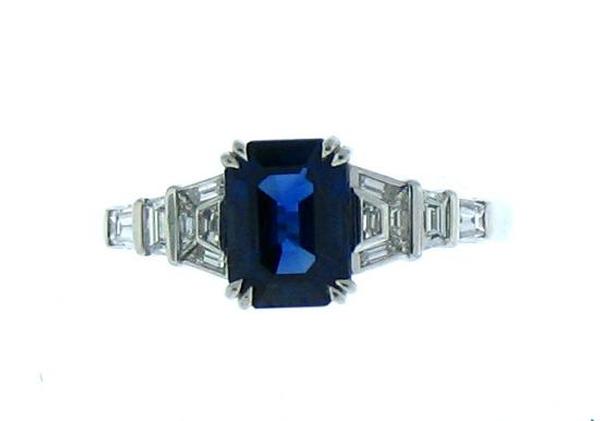 View PT Emerald-cut Blue Sapphire/Baguette Diamond