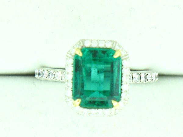 View PT/18K Emerald-cut Emerald/Micro Pave Diamond
