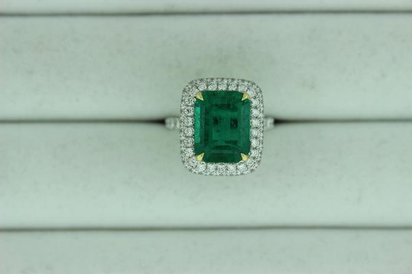 View PT/18K Emerald-cut Emerald/Micro Pave Diamond