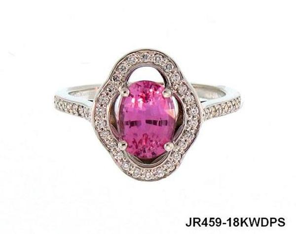 View 18KW Oval Pink Sapphire/Round Diamond
